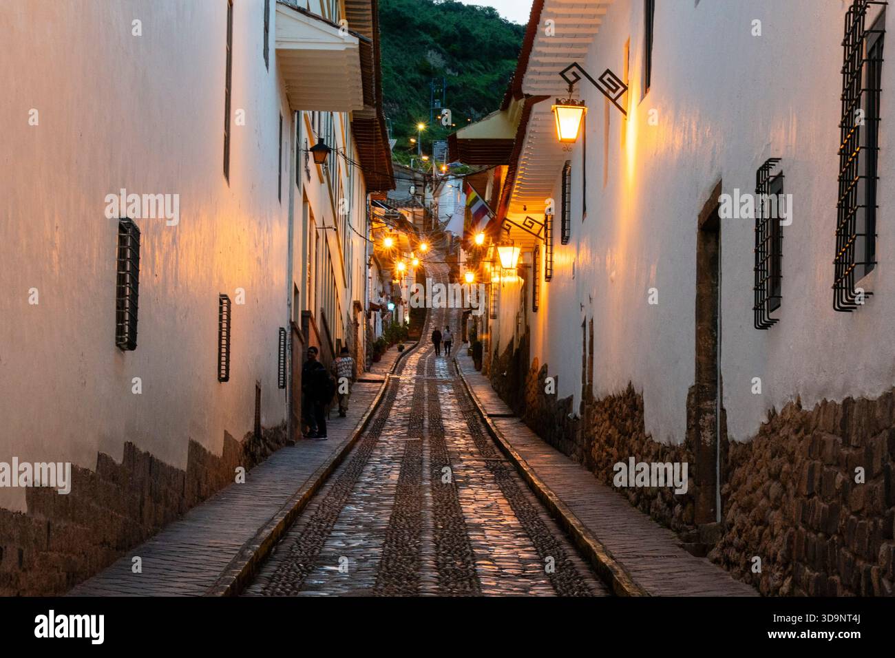 Kolonialgebäude in Calle San Agustin, Cusco, Peru. Stockfoto