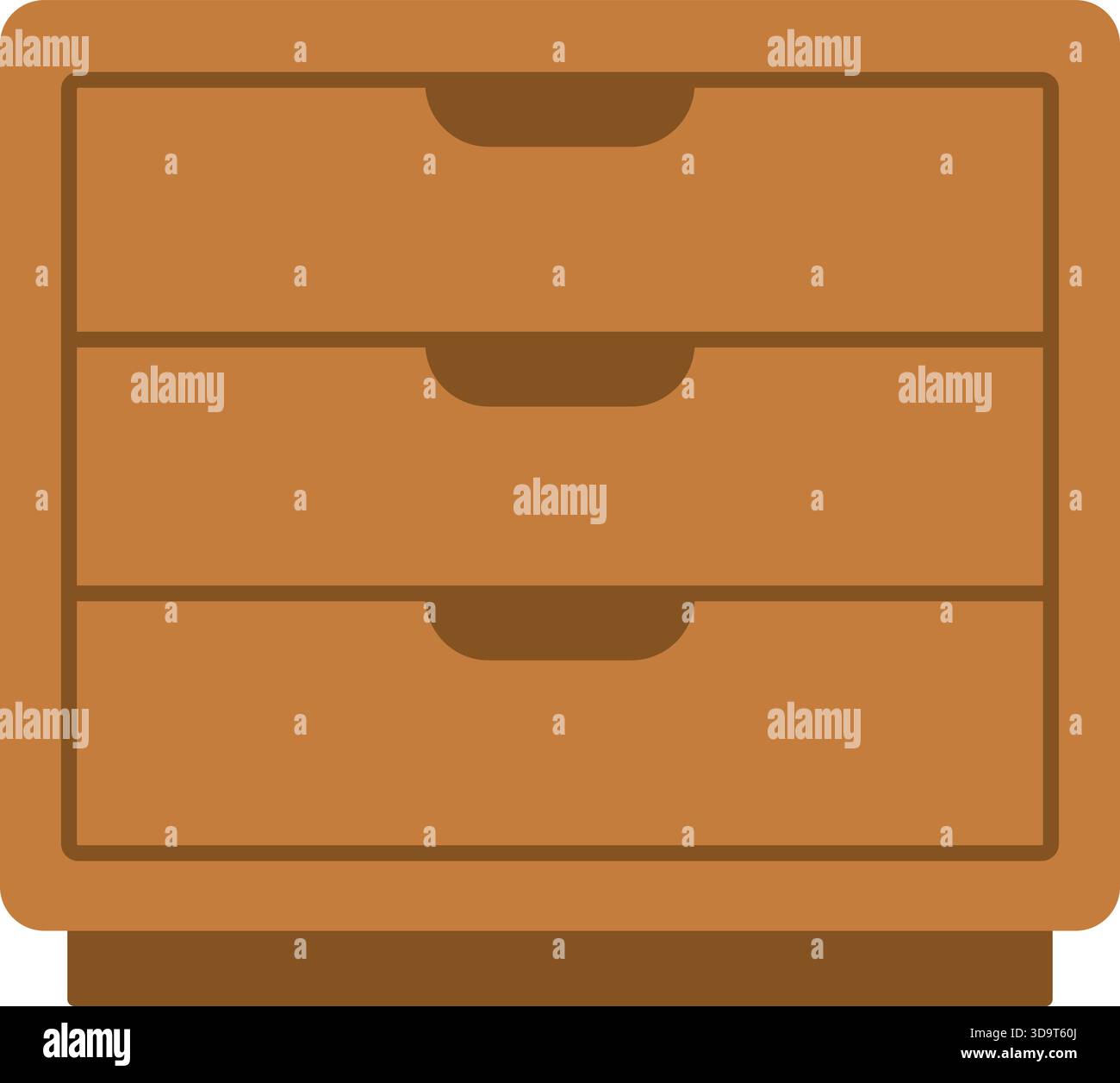 Kleine Holzkiste mit drei ausziehbaren Schubladen von vorne abgebildet. Stock Vektor