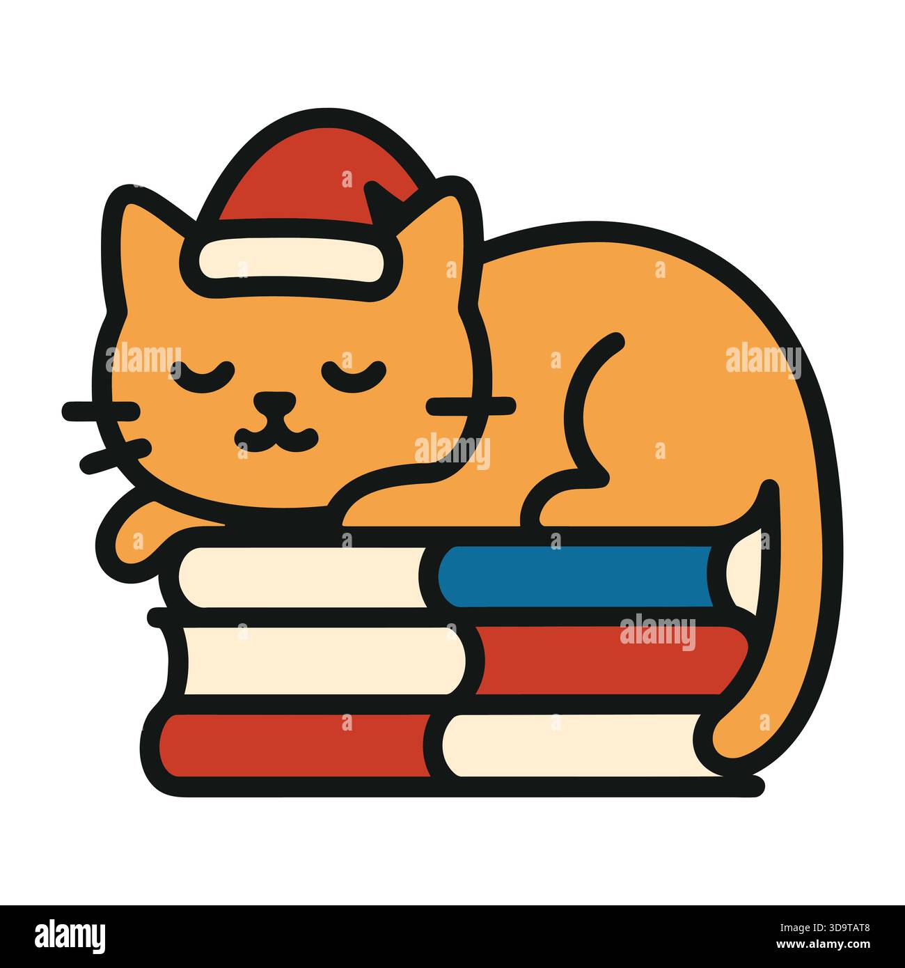 Schlafende Katze auf Stapel von Büchern nette Kawaii Cartoon Vektor Illustration für Bildung und Lesen Thema Stock Vektor