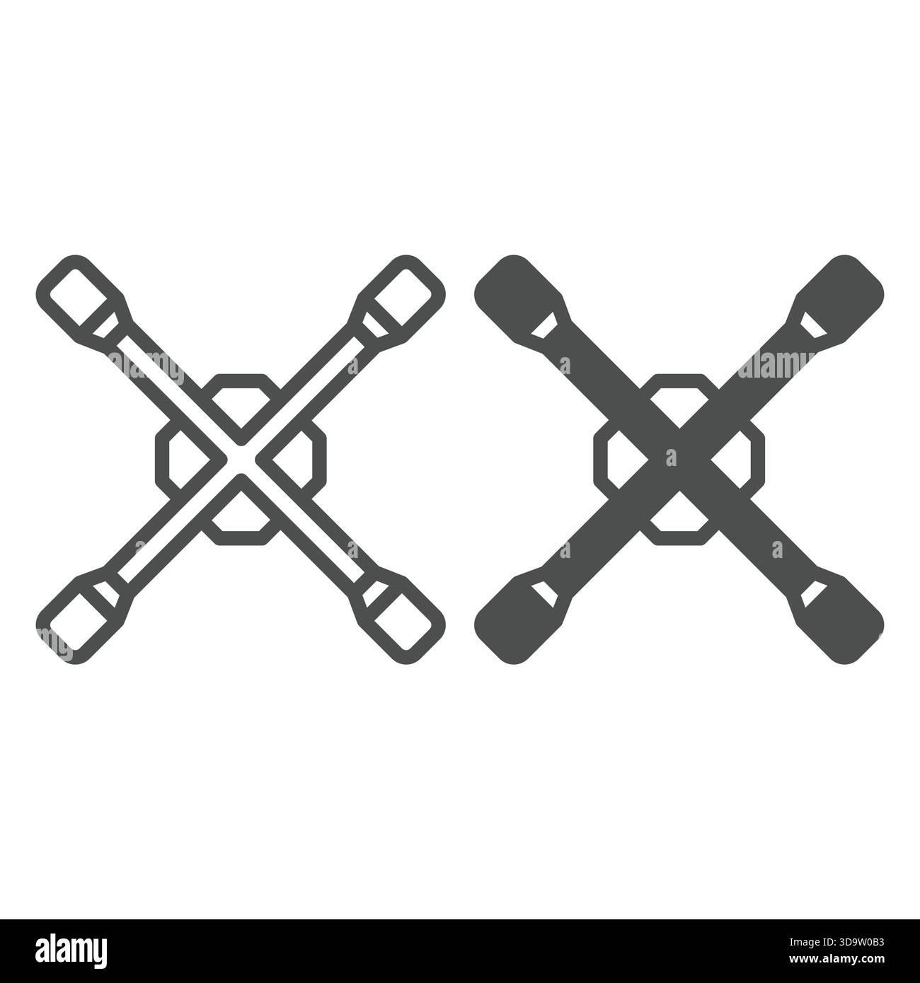 Kreuzschlüssel-Linie und durchgehendes Symbol, Reparaturservice-Konzept. Vektorgrafiken. Kreuzschlüssel für Mechanikzeichen auf weißem Hintergrund, Umrissstil Stock Vektor
