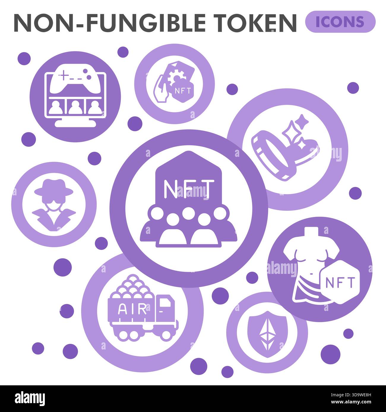 Sammlung oder Skizzen von nicht fungiblen Tokensymbolen, nft-Design-Glyphenblasen-Stilzeichen für Web und App. Vektorgrafiken isoliert auf weißem Hintergrund Stock Vektor