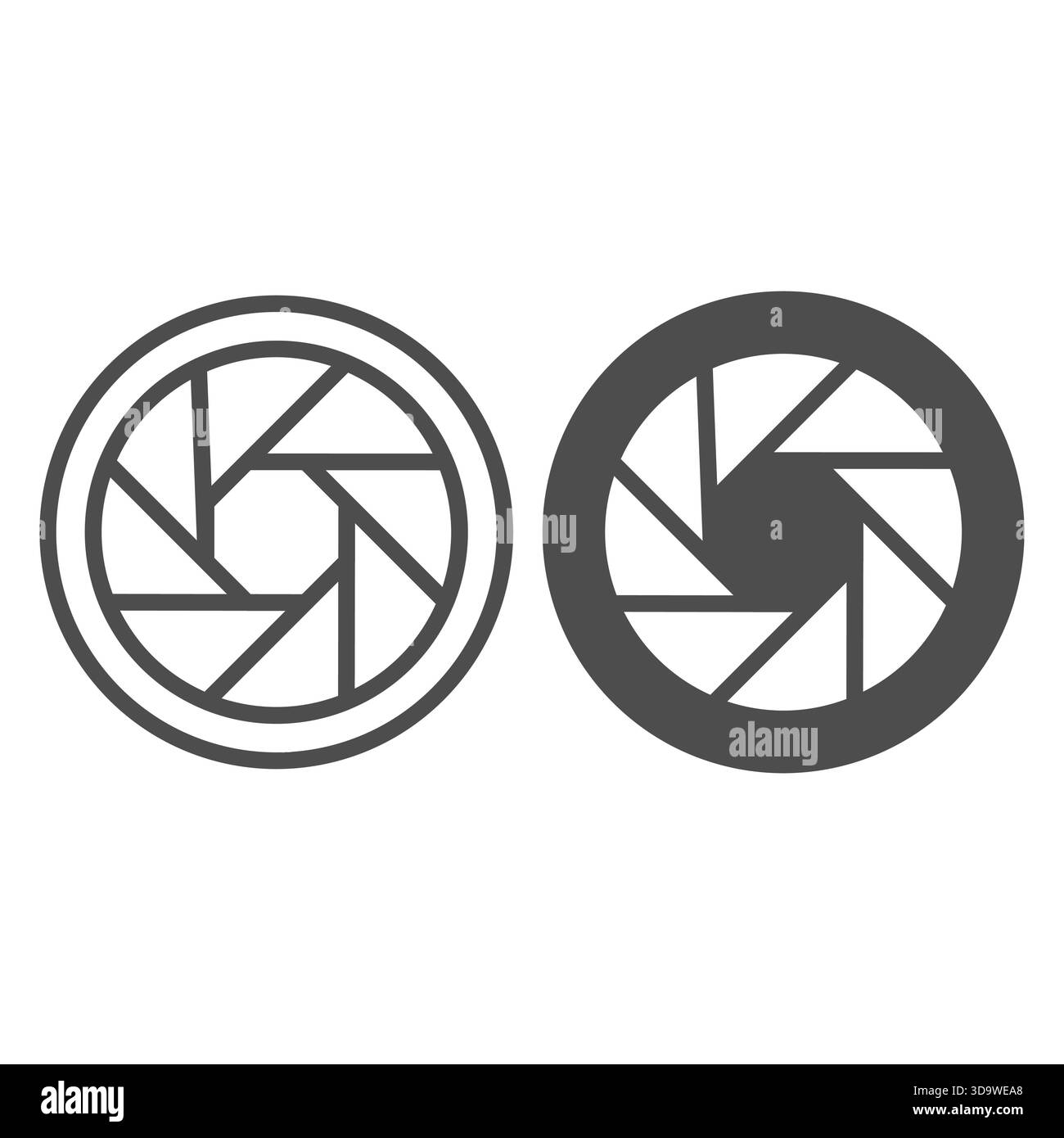 Blende der Kameralinie und durchgehendes Symbol, Konzept der optischen Ausrüstung. Vektorgrafiken. Kameraauslöser auf weißem Hintergrund, Symbol für Umrissstil für Mo Stock Vektor