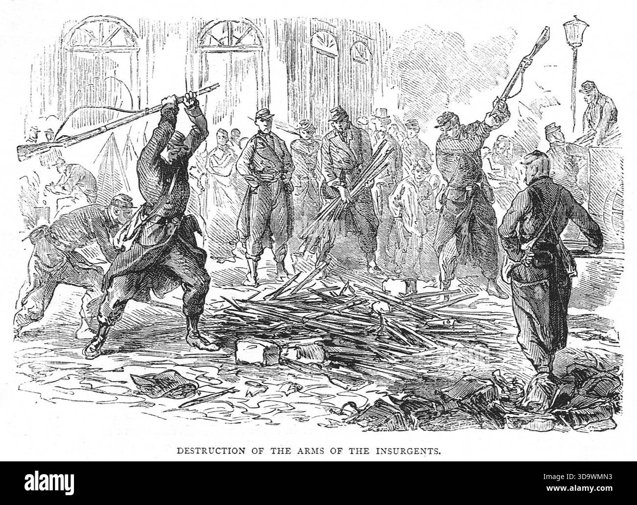 Zerstörung der Waffen der Aufständischen in den letzten Tagen der Pariser Kommune. Stockfoto