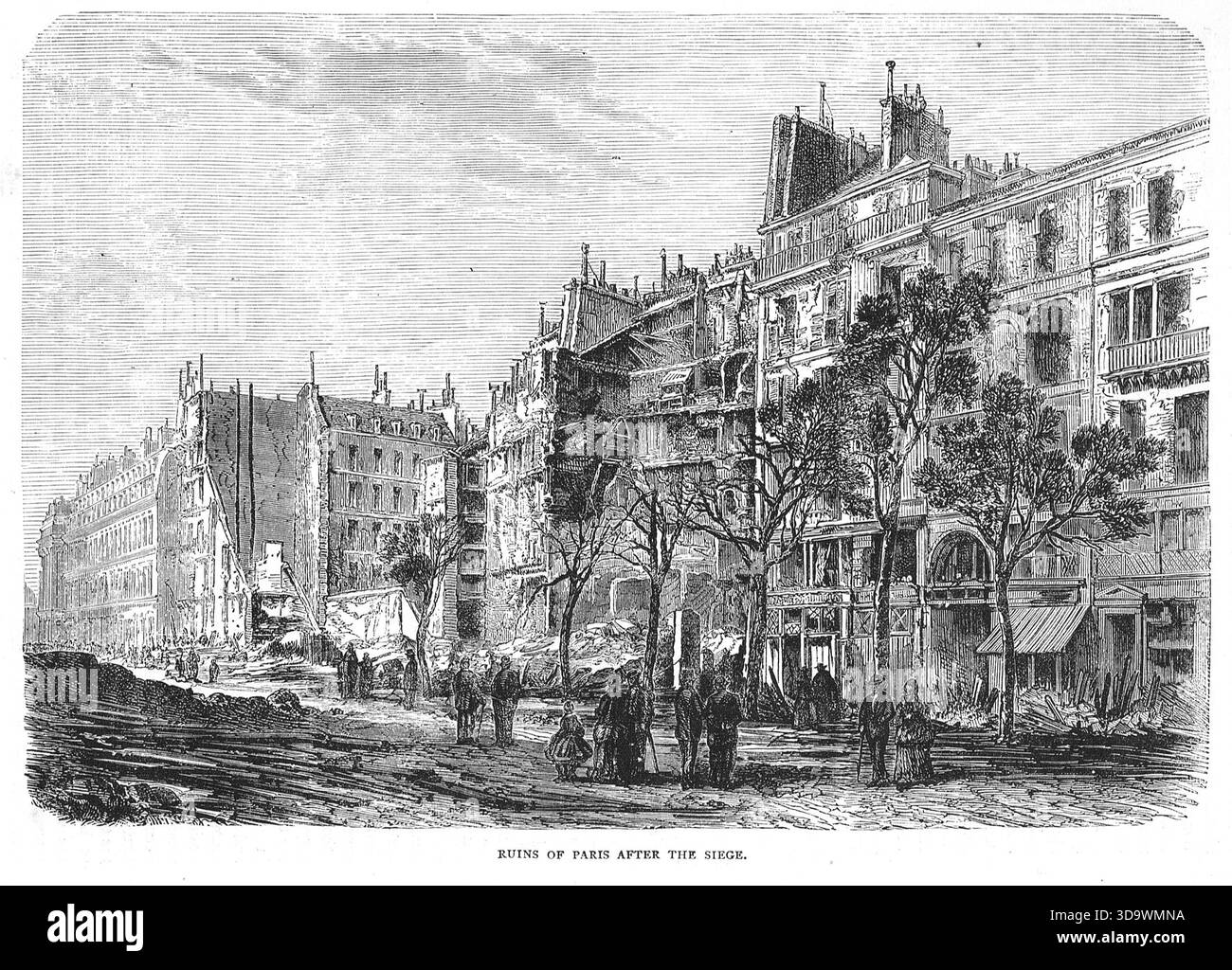 Ruinen von Paris nach der Belagerung und der Niederlage des Pariser Aufstandes 1871. Stockfoto