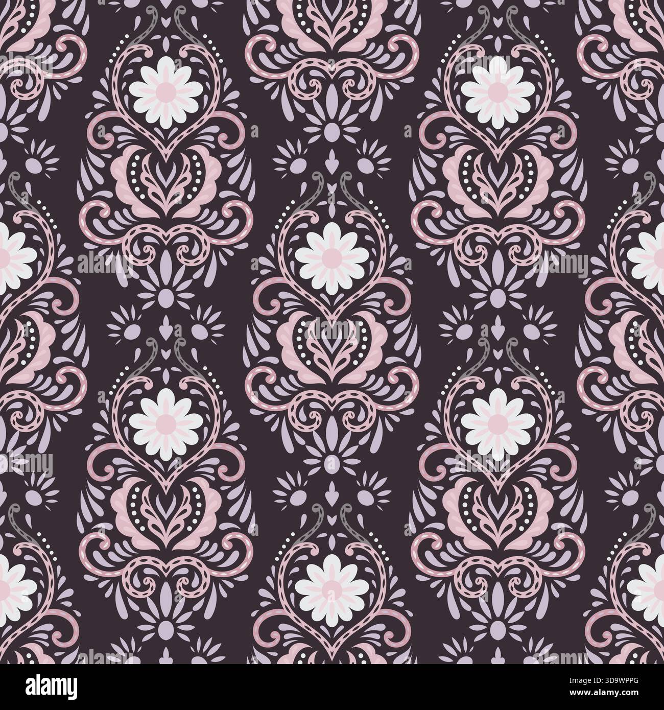 Dunkelrosa Folk Damaszene Blumen Stock Vektor