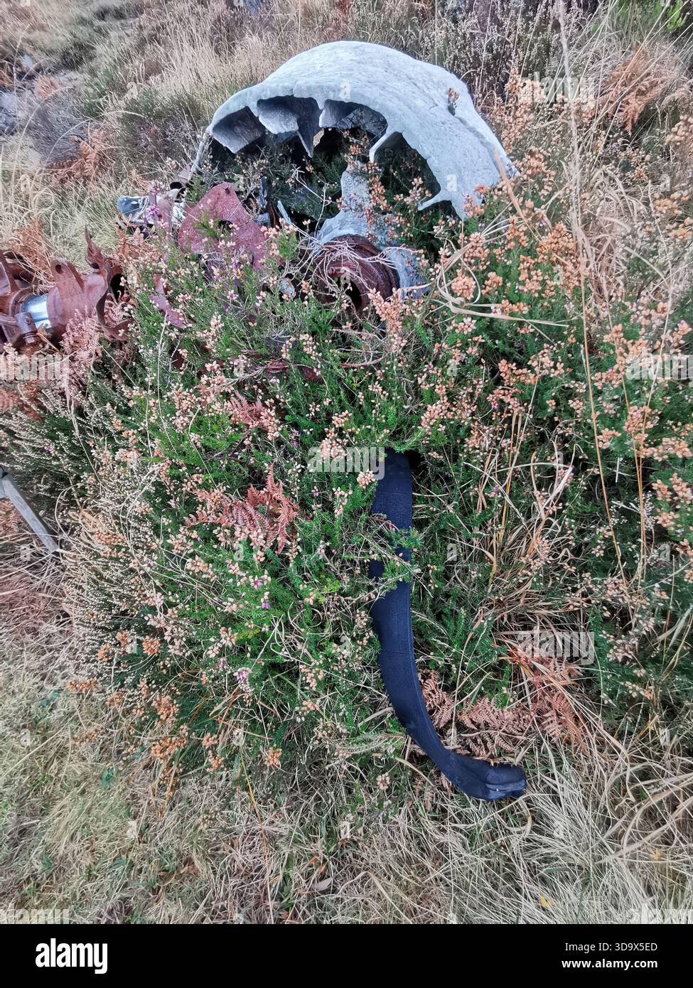 Twisted Wrack des B‑24H Liberator Sleepy Time Gal in den Fairy Lochs bei Gairloch, der Absturzstelle des Zweiten Weltkriegs, wo das Flugzeug am 13. Juni 1945 abstürzte. - Smartphone-aufgenommenes Stockfoto