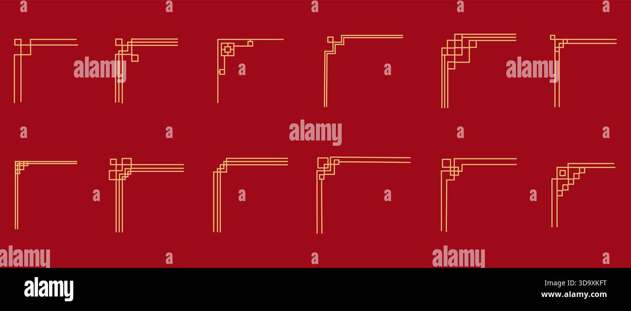 Traditionelle koreanische Rahmen, Linienränder mit Knotenecken besetzt. Vektorabbildung Stock Vektor