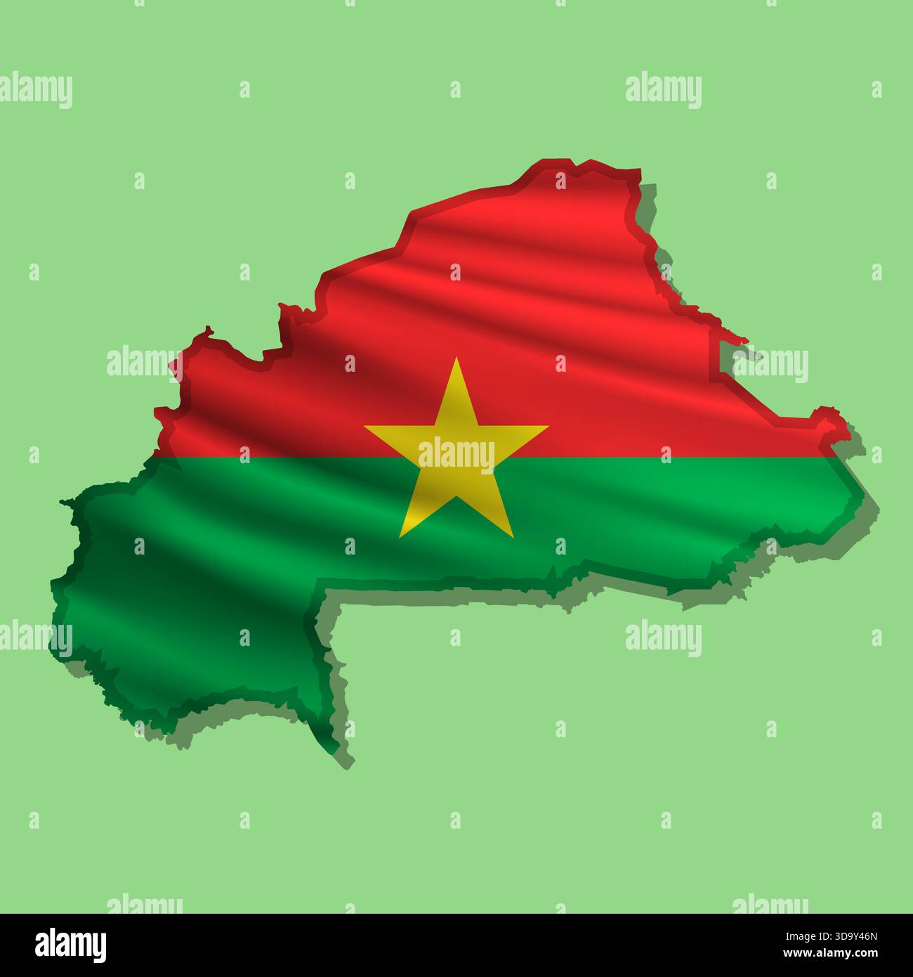 Schwenkende abstrakte Vektorflagge von Burkina Faso in Kartenform mit Schatten Stock Vektor