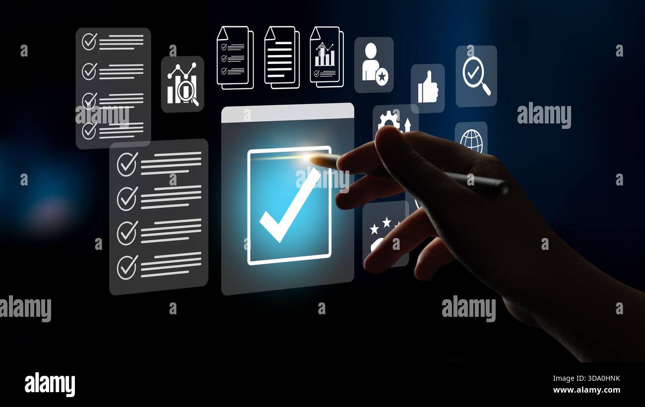 Business Checkliste gewährleistet konsistente Prozesse, verbessert die Qualitätssicherung und unterstützt ein effizientes Management für eine zuverlässige Performance-Analyse Stockfoto
