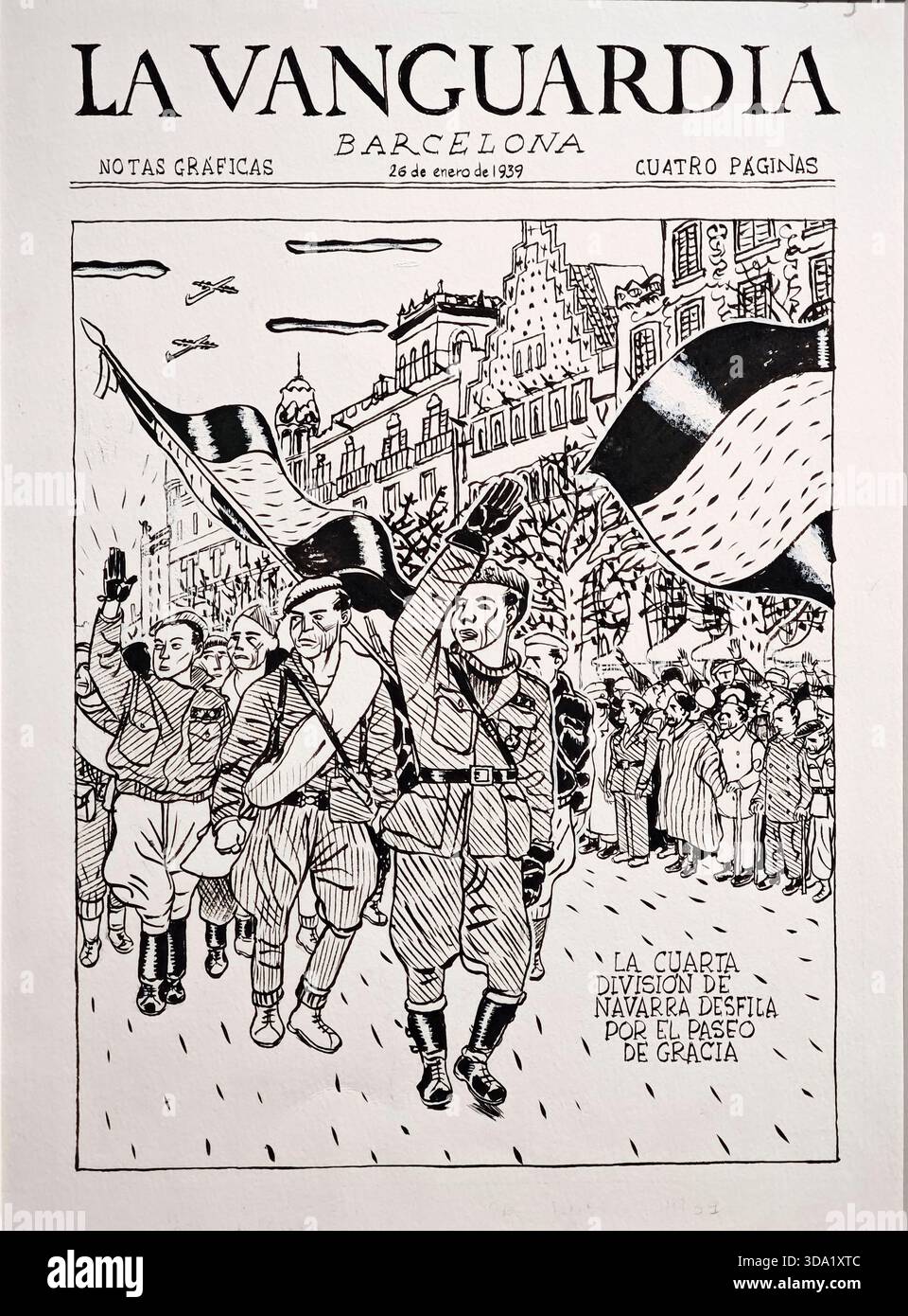 Miguel Gallardo, die vierte Division von Navarra, Paraden entlang des Paseo de Gracia, der Avantgarde, Buch A Long Silence, Ponent Editions, 1997, Chinese i Stockfoto