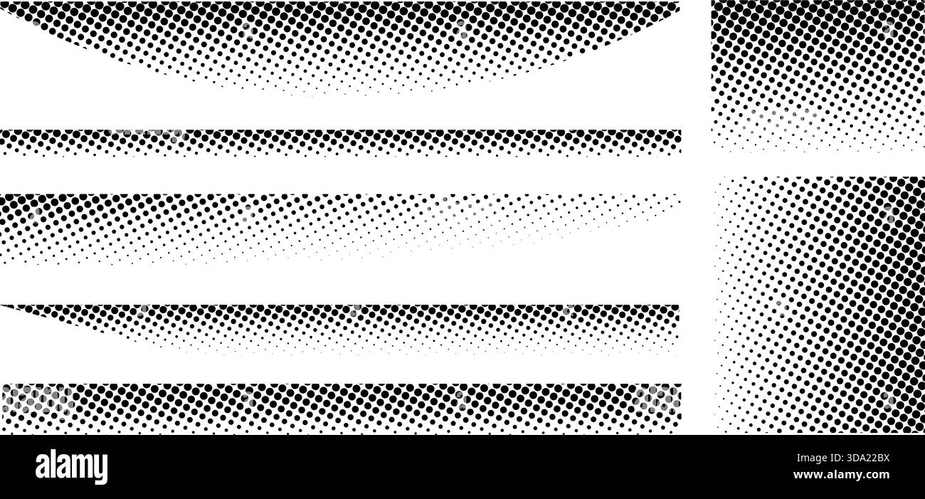 Satz rechteckiger Schattenformen mit verblasstem Rastereffekt, isoliert auf weißem Hintergrund. Abstrakte Elemente mit körniger, rauschiger oder pixelförmiger Textur. Vektorgrafik. Stock Vektor