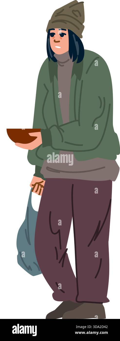 Obdachloser bettelt um Hilfe und Spende Stock Vektor