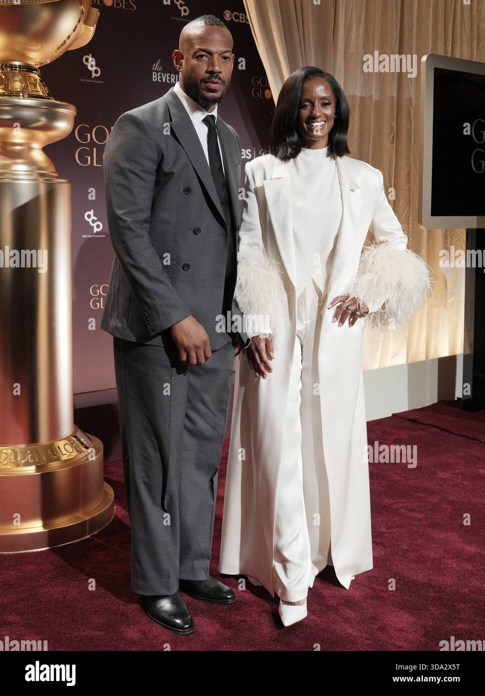 (L-R) Marlon Wayans und Skye P. Marshall bei der Ankündigung der 83. Jährlichen Nominierungen für Golden Globes im Beverly Hilton in Beverly Hills, KALIFORNIEN am Montag, 8. Dezember 2025. (Foto: Sthanlee B. Mirador/SIPA USA) Stockfoto