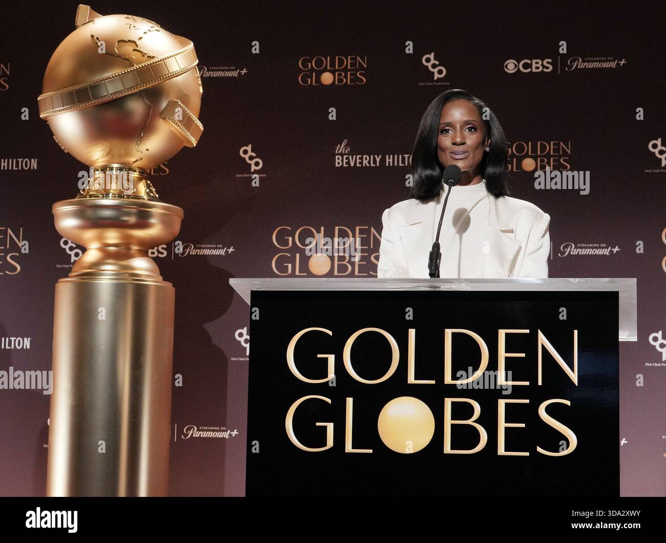 Skye P. Marshall bei der 83. Jährlichen Golden Globes Nominierung im Beverly Hilton in Beverly Hills, CA am Montag, 8. Dezember 2025. (Foto: Sthanlee B. Mirador/SIPA USA) Stockfoto