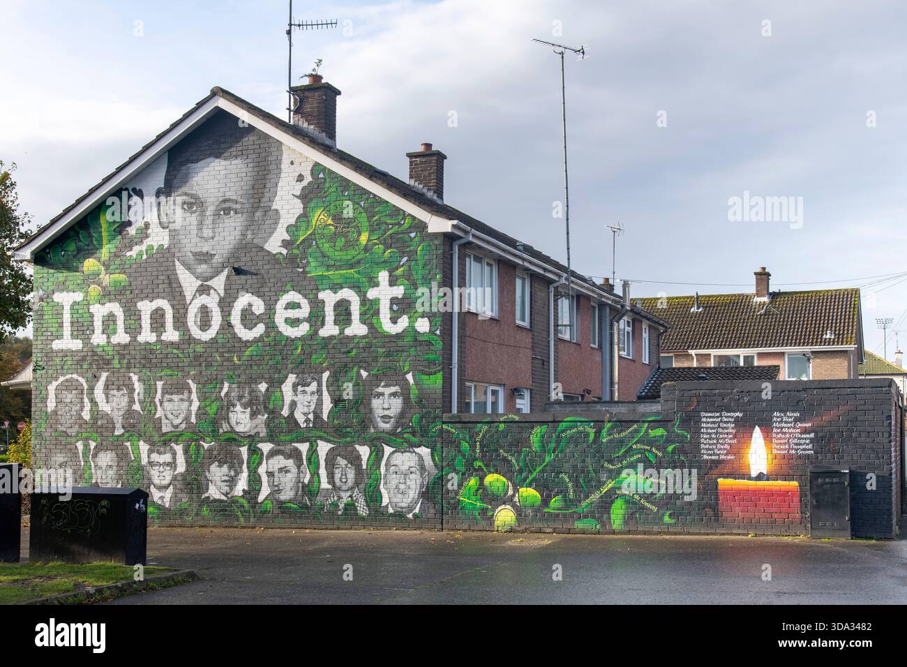 Derry, Nordirland, 4. Oktober 2025; Gedenkstätte zum Gedenken an die Opfer des Bloody Sunday 1972 in der Fahan Street Stockfoto