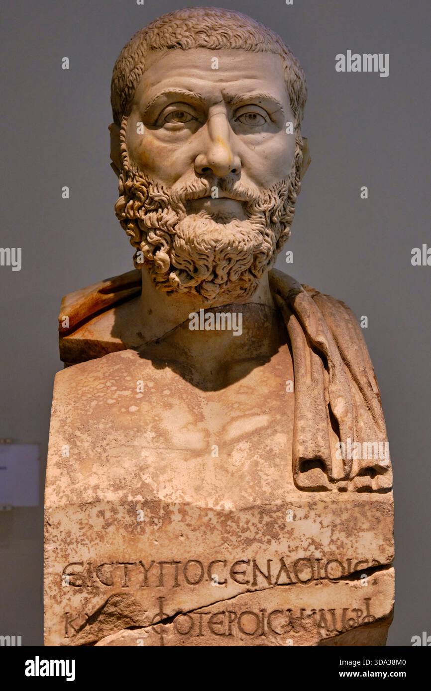 Griechenland, Mazedonien, Dion, Archäologisches Museum von Dion, Herm Stele von Erennianos, 3. Jahrhundert n. Chr Stockfoto