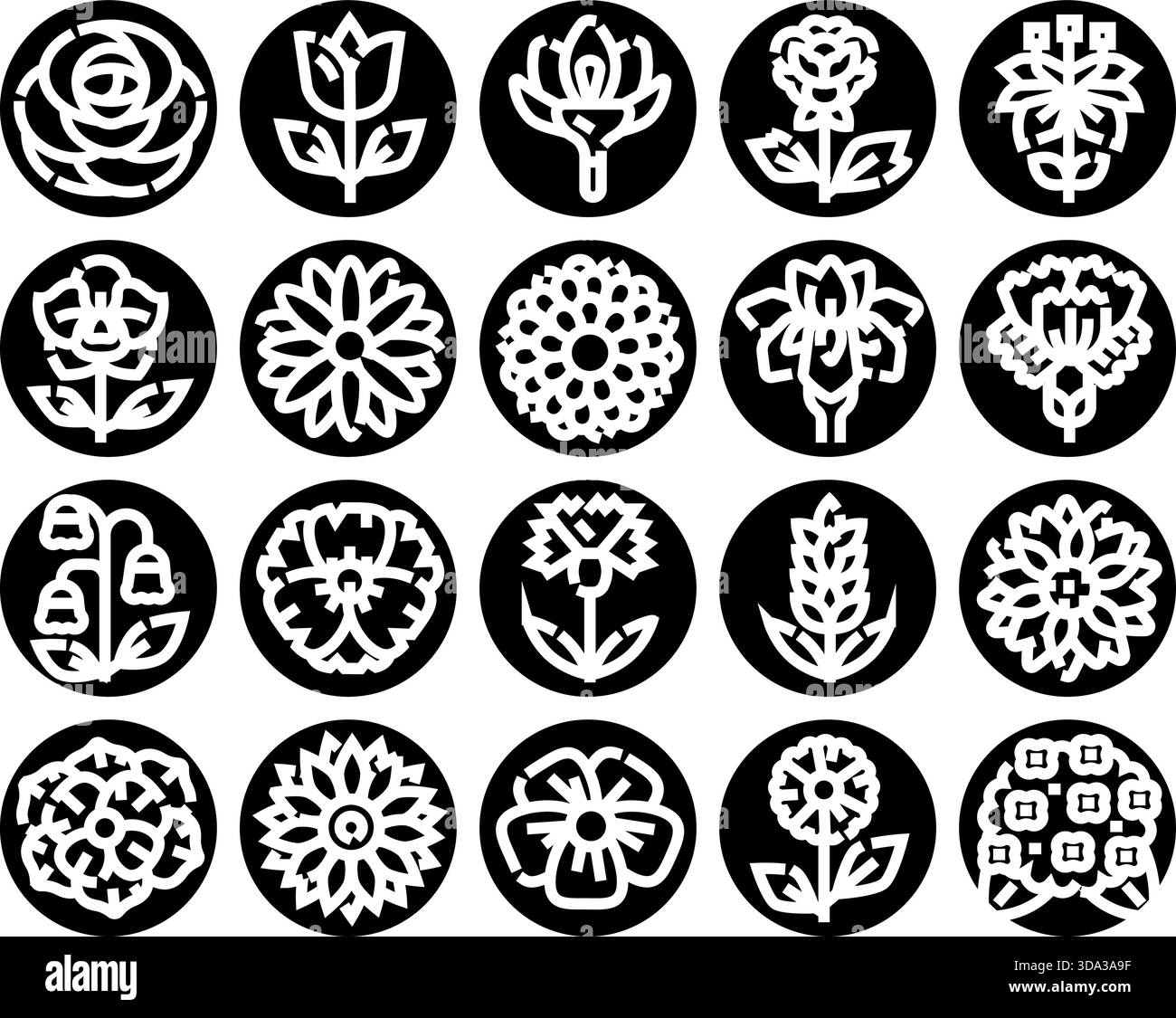 Blumen Natur Symbole Set mit verschiedenen Blumen Stock Vektor