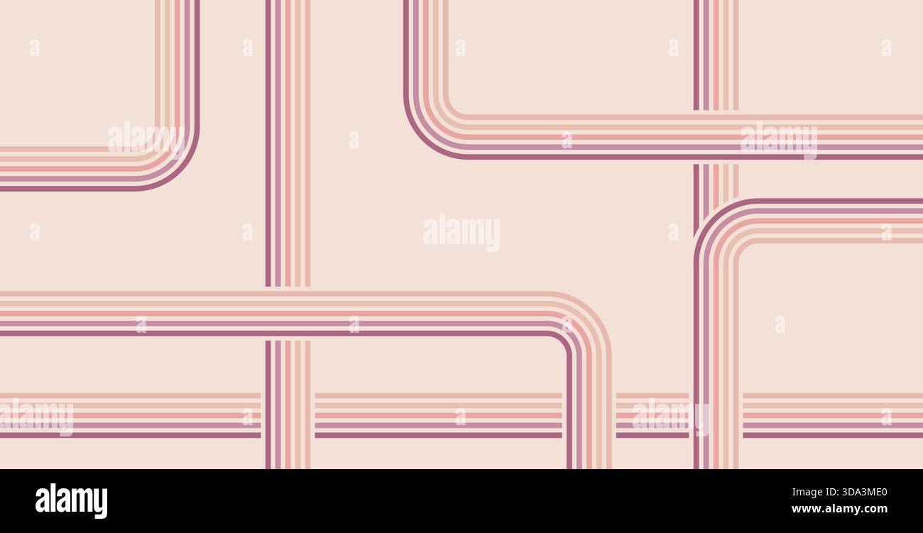 Groovige Regenbogenlinien im Hintergrund. Abdeckung in gewellten Streifen in Vintage-Farben. Verspieltes Design mit Wellenbogen. Vector Retro Beige Wigle Maulbeere Orname Stock Vektor