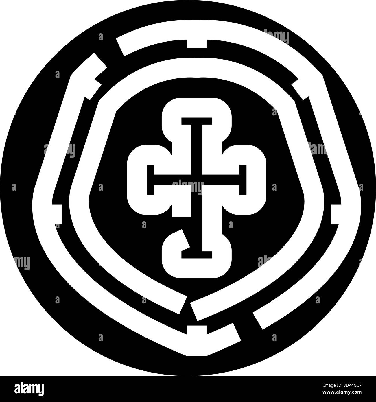 Japanisches MON-Symbol mit einem Kreuz in einem kreisförmigen Wappen Stock Vektor