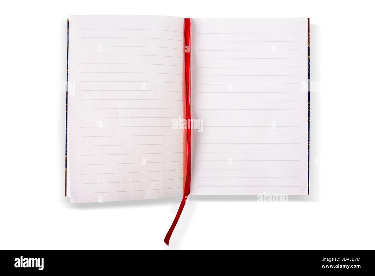 Offenes Taschenbuch, Tagebuch, Notizbuch auf weißem Hintergrund, isoliert. Stockfoto