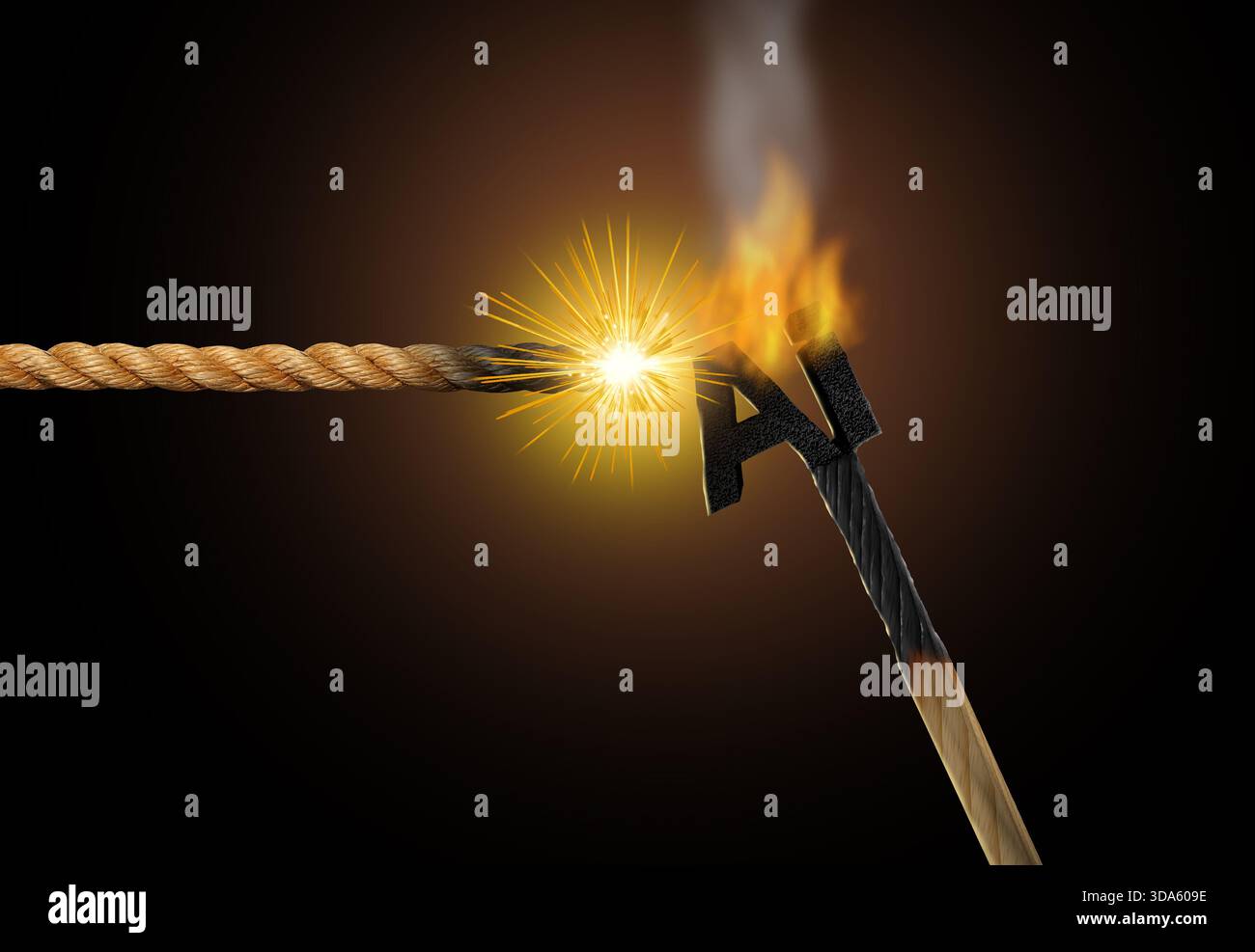 Künstliche Intelligenz Burning Match in Form eines KI-Symbols symbolisiert die explosiven Risiken ethische Herausforderungen und die disruptive Kraft künstlicher Inte Stockfoto