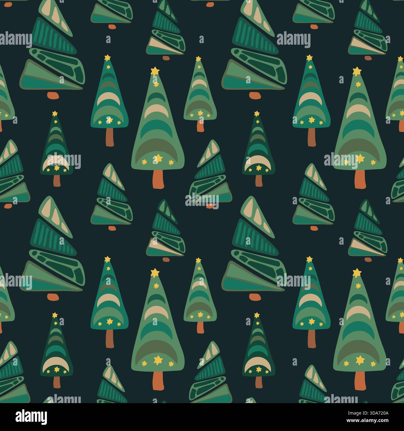 Nahtloses Muster der Weihnachtsbäume. Minimalistisches geometrisches abstraktes Kiefernmuster für Geschenkpapier, Stoffe, Weihnachtsmotive und Karten Stock Vektor