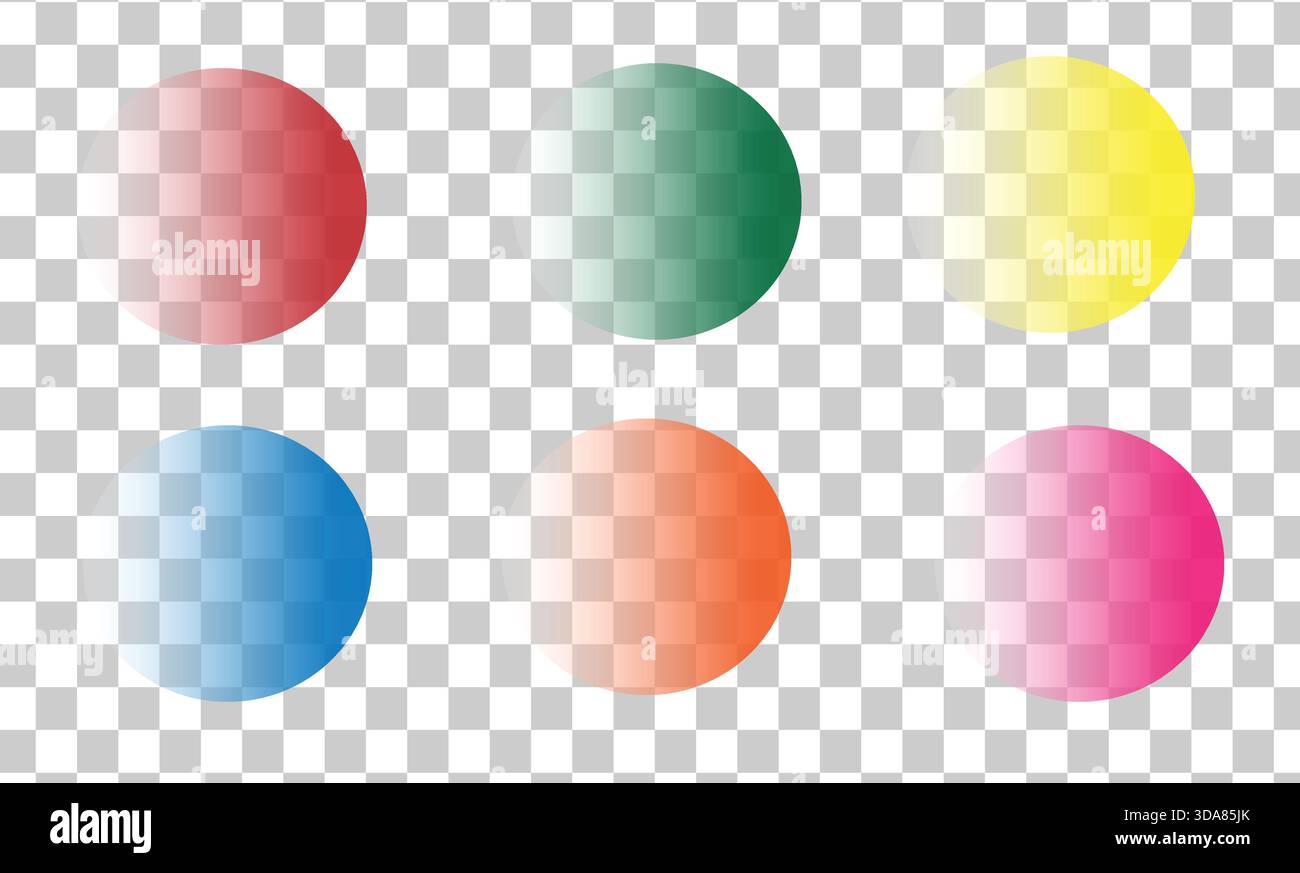 Bunte Kreiselemente mit Farbverlauf, Set mit transparentem Hintergrund weiche gemischte runde Formen in Rot Grün Gelb Blau Orange und Rosa, ideal für Moderne Stock Vektor