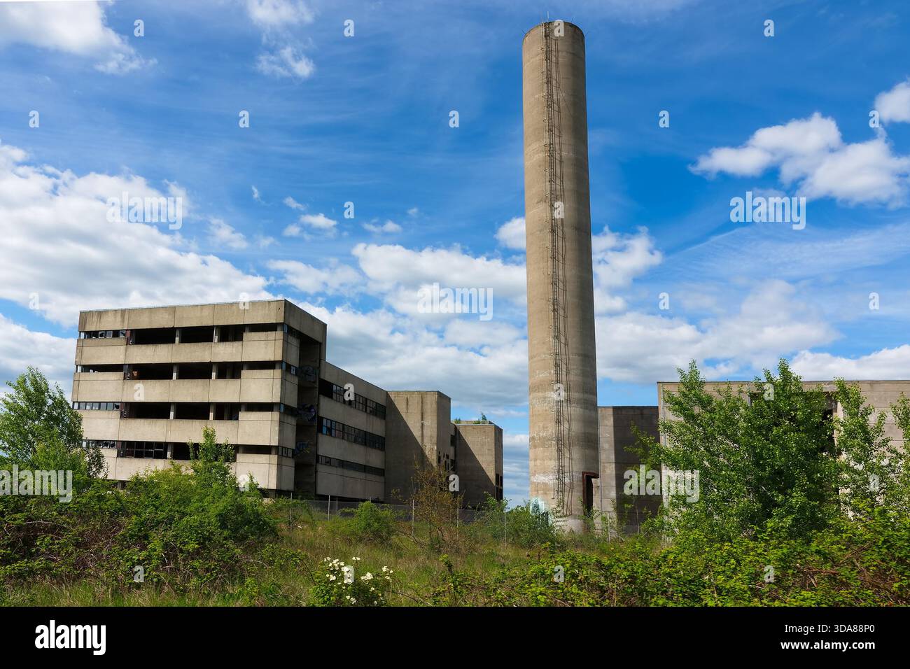 Reste des stillgelegten Kernkraftwerks Stendal bei Arneburg in Sachsen-Anhalt im Frühjahr. Reste des stillgelegten Kernkraftwerks Stendal bei Arneburg in Sachsen-Anhalt im Frühjahr Stockfoto