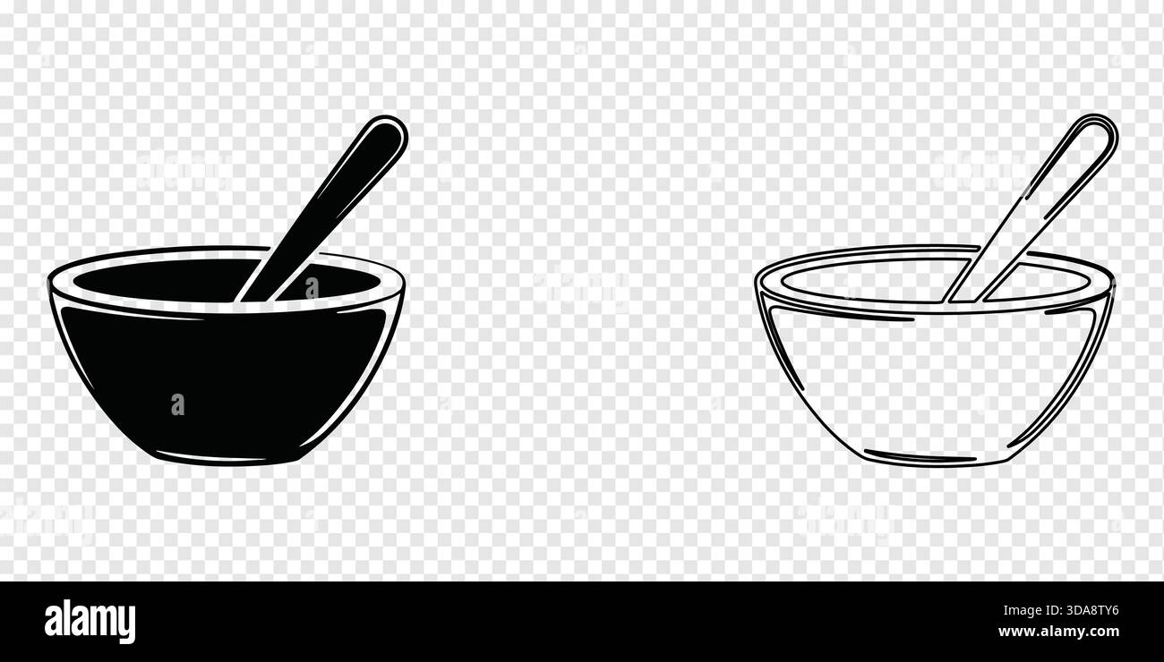 Zwei schlichte Schalen mit Löffeln, die Küchenutensilien, Kochutensilien und einfache Essentials darstellen. Stock Vektor