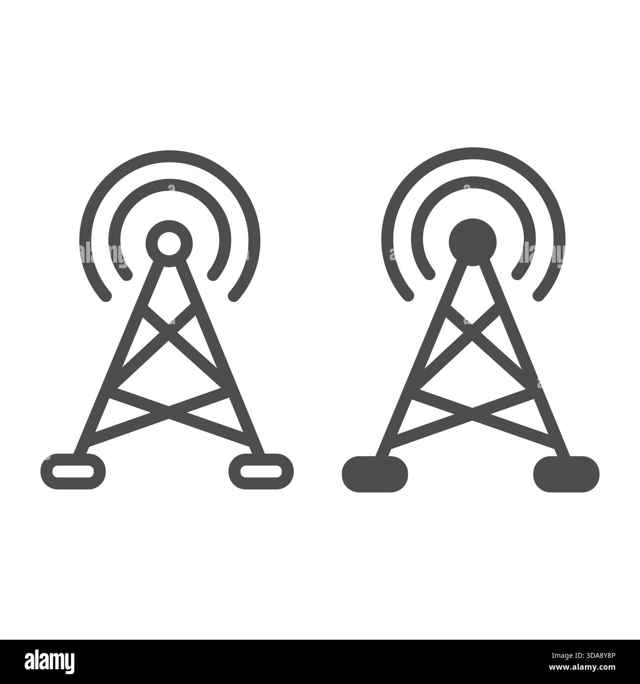 TV-Antennenleitung und durchgehendes Symbol, osint Analytics-Konzept. Vektorgrafiken. Funkturm, Technologiezeichen auf weißem Hintergrund, Outli Stock Vektor