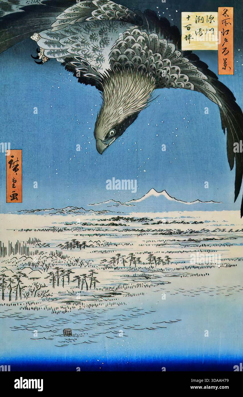 Utagawa Hiroshige, Jumantsubo Plain at Susaki, 1857, Landschaft Stock Vektor