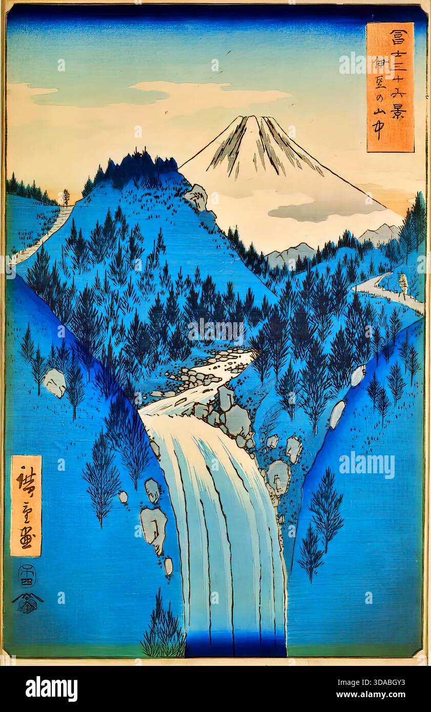 Utagawa Hiroshige, Berge der Provinz Izu, 1858, Landschaft Stock Vektor
