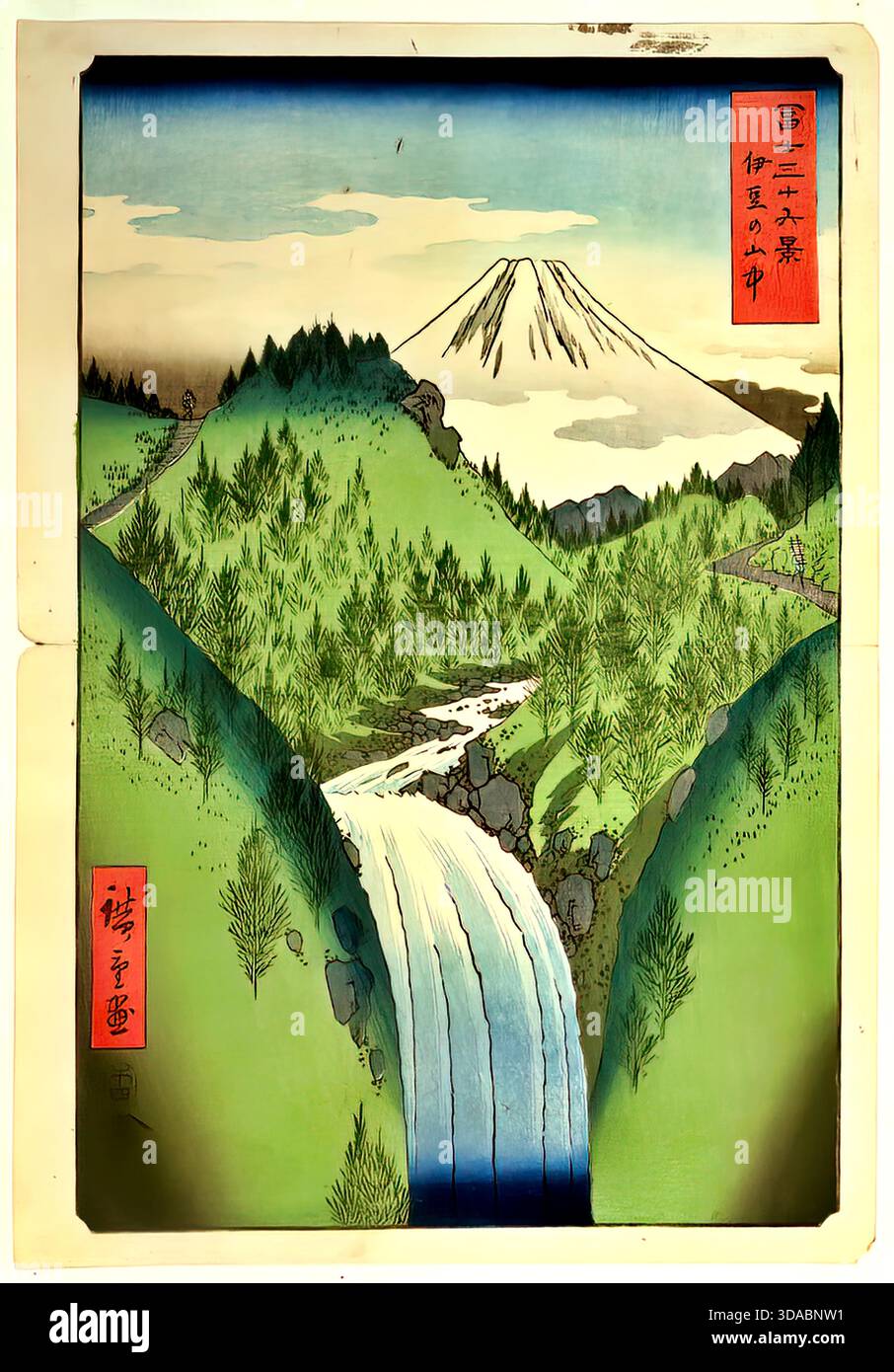 Utagawa Hiroshige, Fuji aus den Bergen von Izu, 1858, Landschaft Stock Vektor