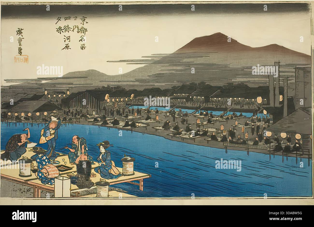 Utagawa Hiroshige, abendliches Cool Shijo Riverbed, 1834, Landschaft Stock Vektor