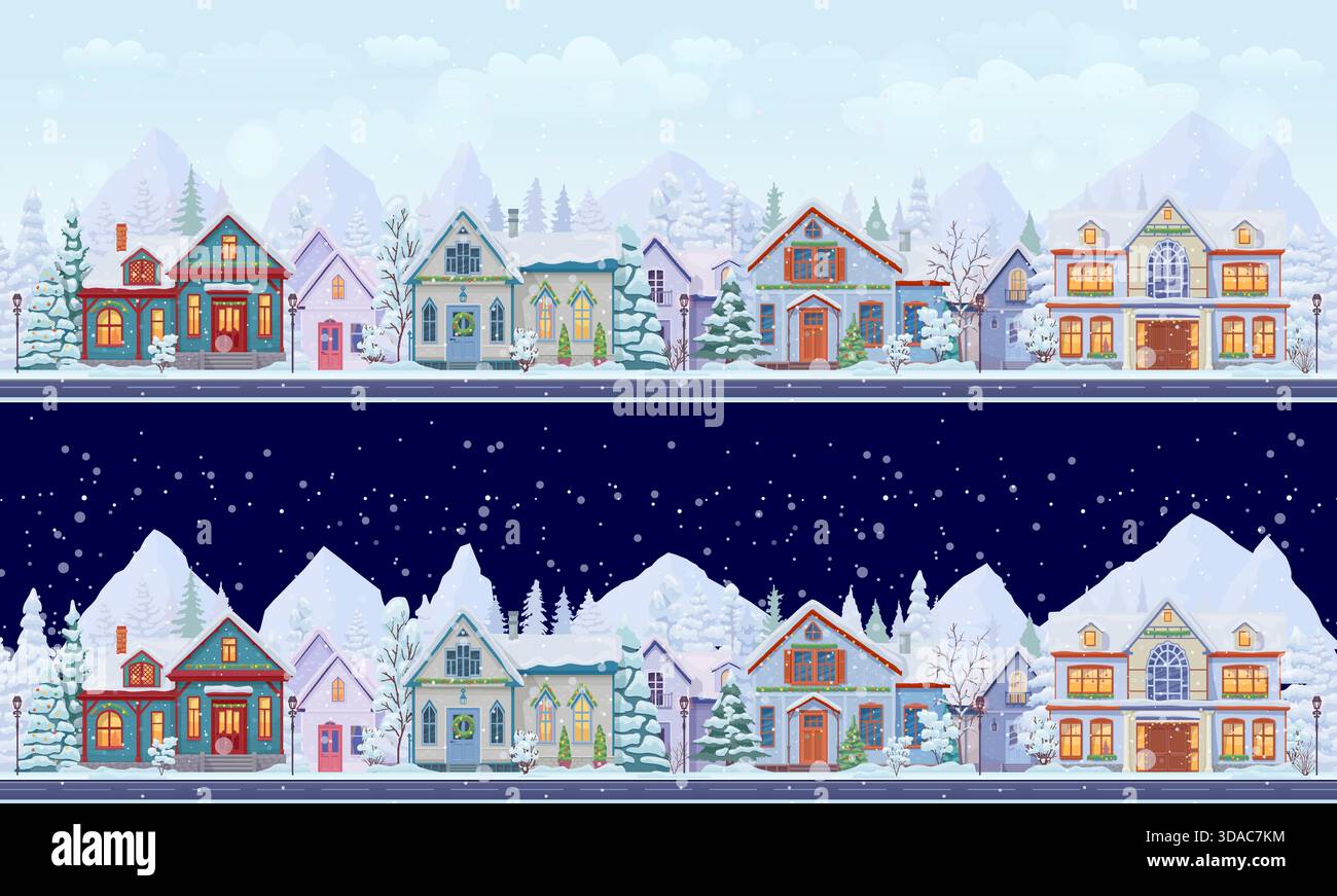 Weihnachten, Winterstadt oder Dorflandschaft Stock Vektor