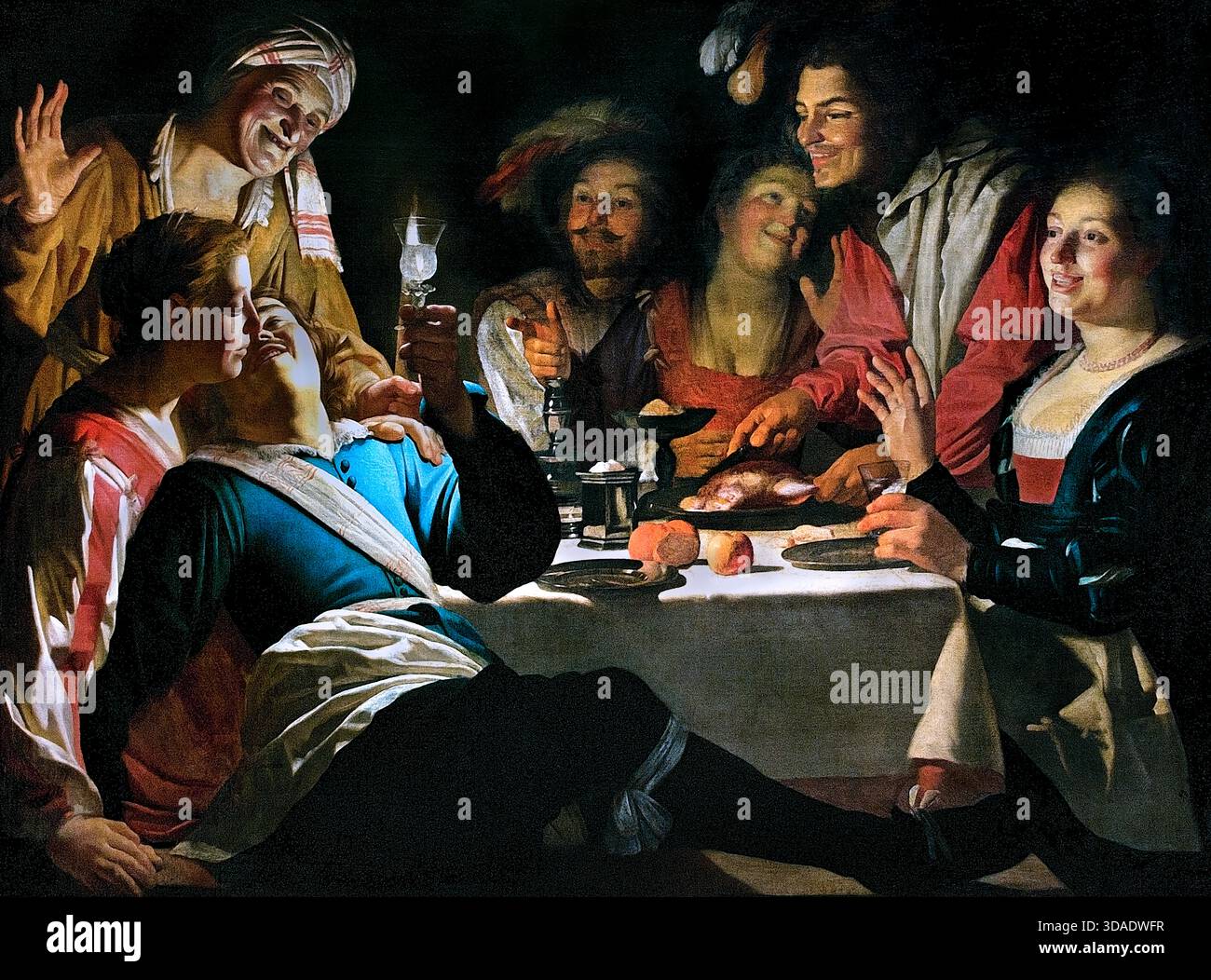 Der verlorene Sohn - Gerard van Honthorst (Gerrit van Honthorst) 1592 – 1656 Niederlande ( der verlorene Sohn ist ein berühmtes Gleichnis aus Jesus, das in der Bibel gefunden wurde, konkret Lukas 15:11-32, das Gottes bedingungslose Liebe, radikale Vergebung und die Freude der Versöhnung veranschaulicht, indem er die Geschichte eines rebellischen jüngeren Sohnes, der sein Erbe verschwendet, in Armut nach Hause zurückkehrt und von seinem vergebenden Vater freudig begrüßt wird, im Gegensatz zum selbstgerechten Bruder steht). Stockfoto