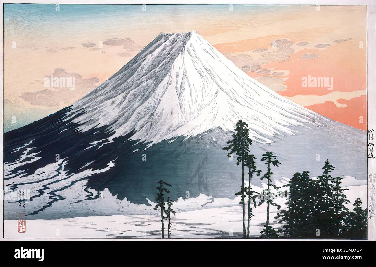 Eine Straßenszene von Takahashi Hiroaki aus dem Jahr 1929 mit ruhigen Häusern, sanftem Licht und sanften Schatten, die eine ruhige Atmosphäre in der Nachbarschaft schaffen Stock Vektor