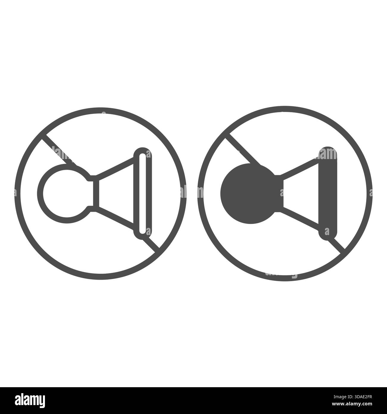 Kein Symbol Signalhorn und Symbol, Verbotskonzept, nicht hupen, Verkehrszeichen ist verboten Schild auf weißem Hintergrund, Umrissstil i Stock Vektor