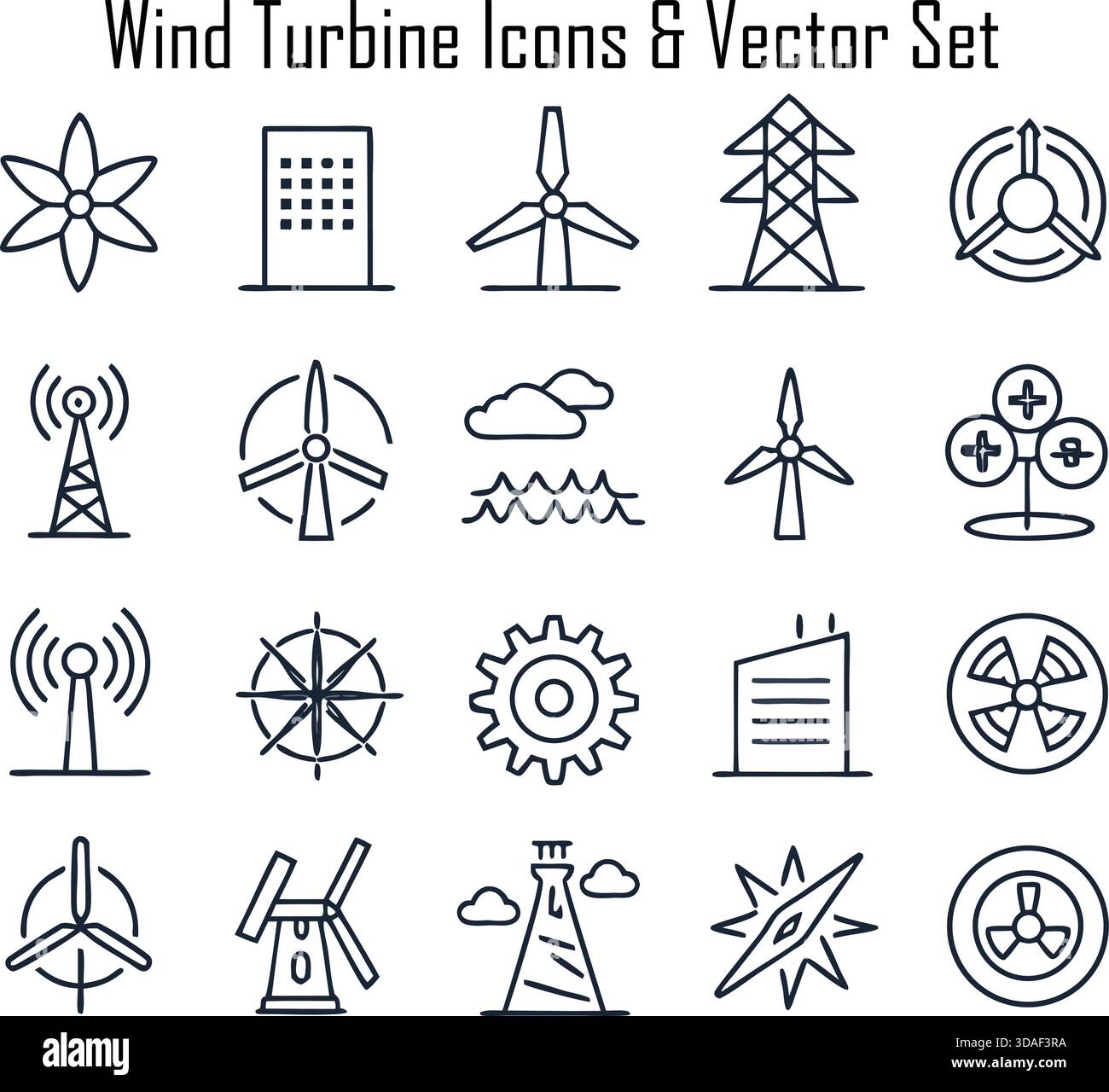 Windturbinen-Icons Set – Vektorillustration Für Erneuerbare Energien, Eco Power Symbol Collection Stock Vektor