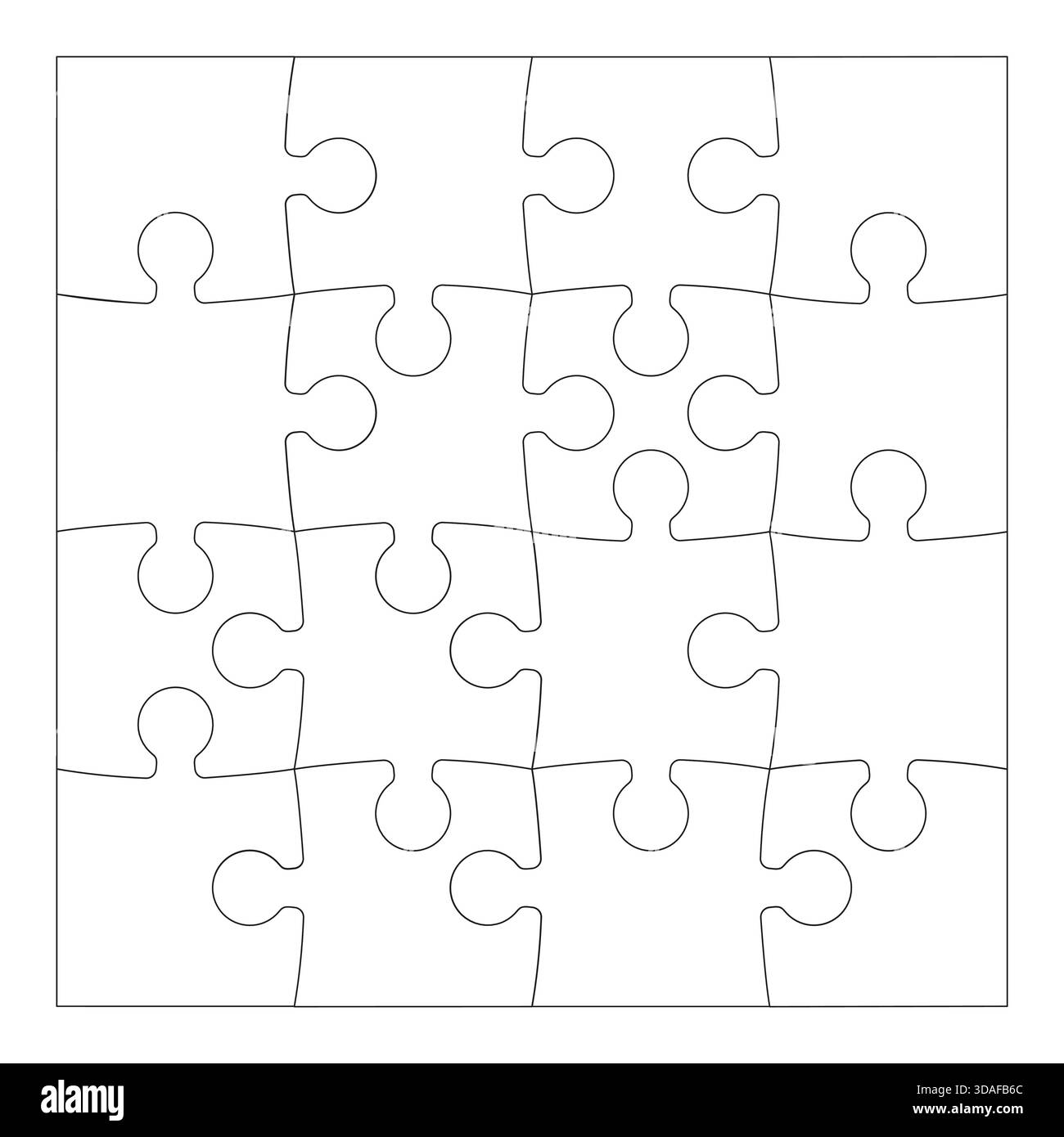 Puzzles Spiel Challenge Beispiel. Puzzle-Modell. Puzzle 16-teilige Vorlage. Denkspiel 4x4 Stichsägen Details Hintergrund. Das Gedankenpuzzle ist flach Stock Vektor