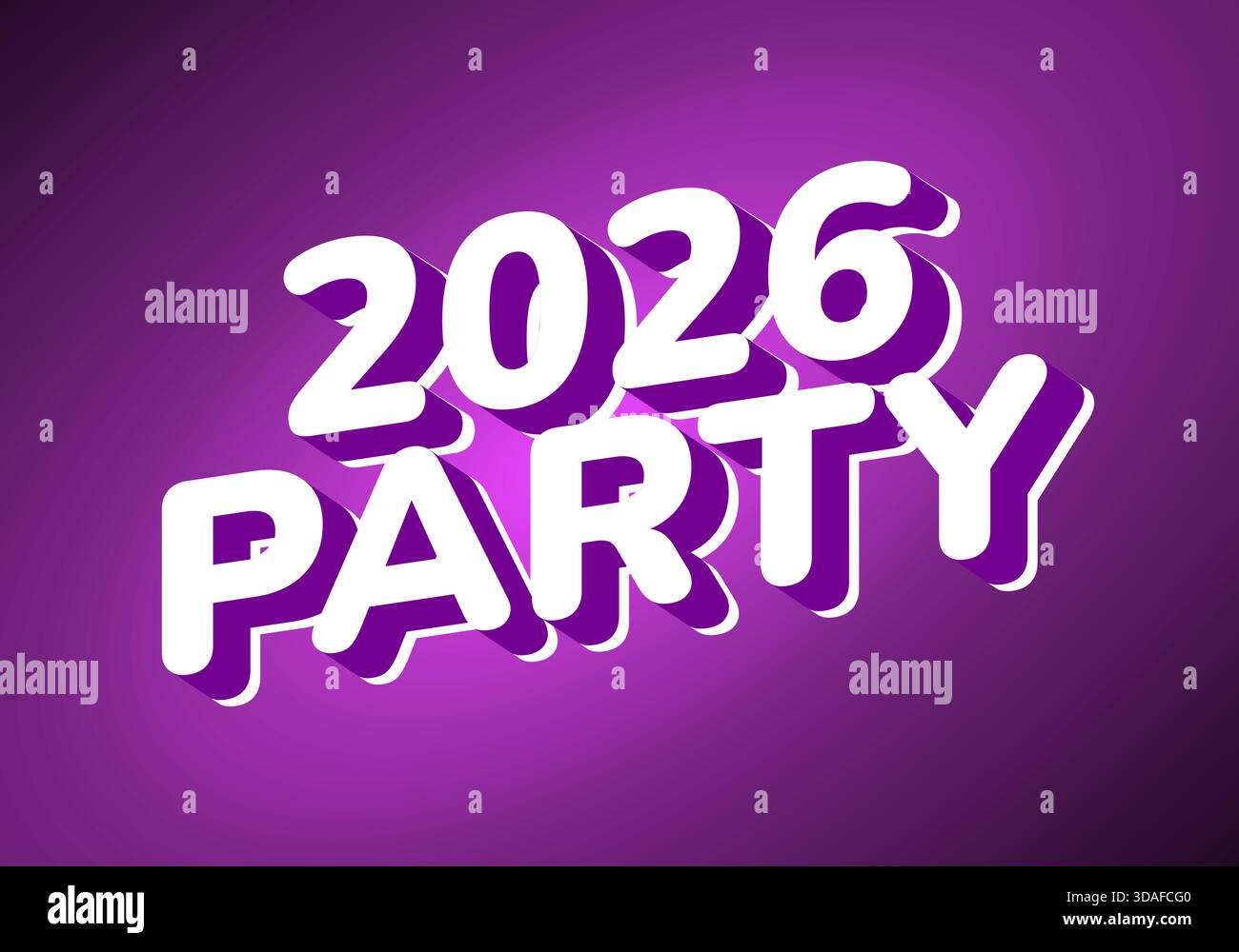 Ein lebhaftes Grafikdesign mit der Text 2026 PARTY in auffälliger, verspielter Schriftart mit violettem Hintergrund Stock Vektor