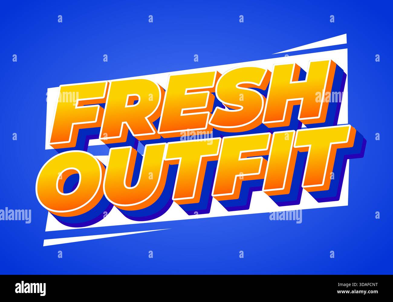 Ein lebendiges Grafikdesign mit den Worten Fresh Outfit in auffälliger 3D-Typografie mit blauem Hintergrund Stock Vektor