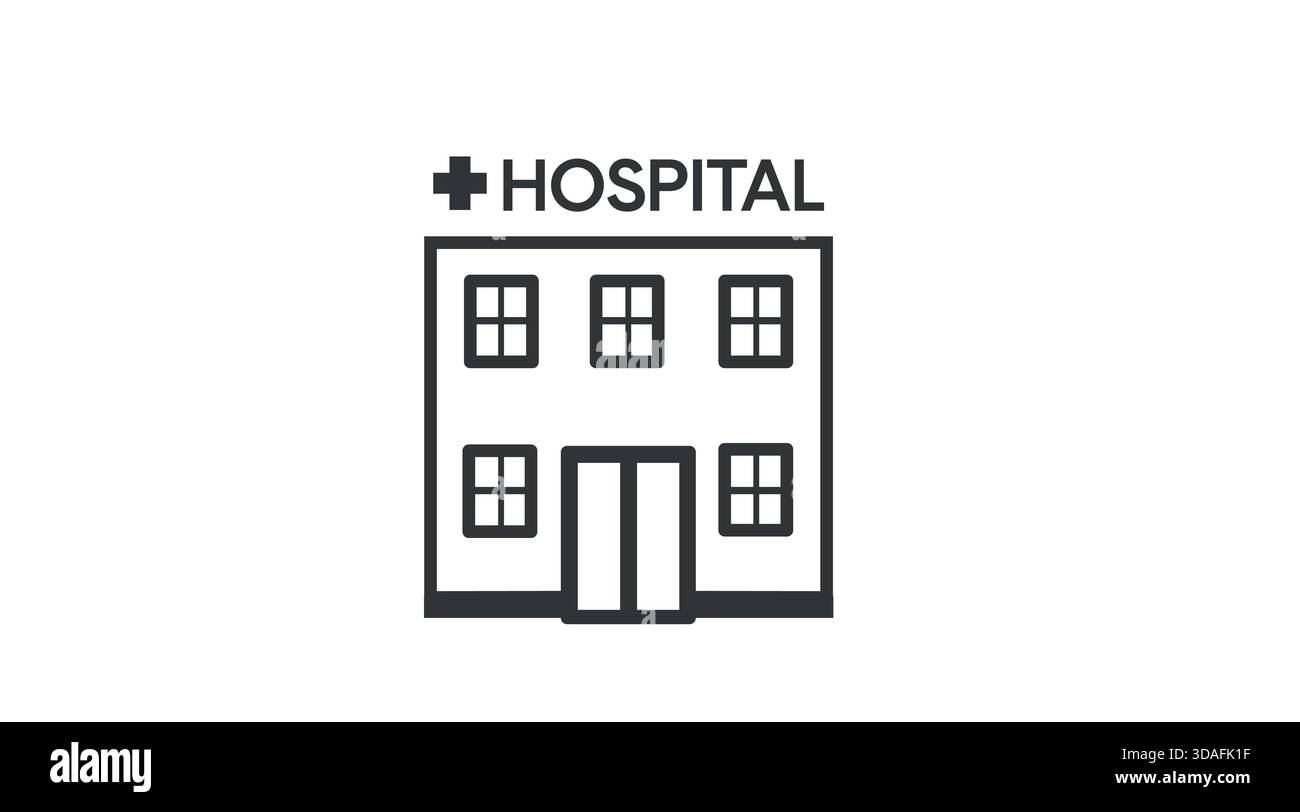 Schwarzes und weißes Krankenhausgebäude Symbol – medizinische und Gesundheitswesen Vektor Stock Vektor