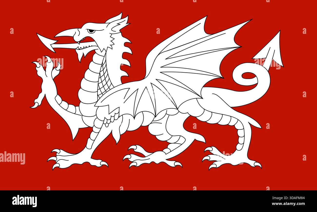 Weiße Drachenflagge Englands – antikes angelsächsisches Banner, frühmittelalterliches englisches Symbol, weißer Drache auf dem Feld Stock Vektor