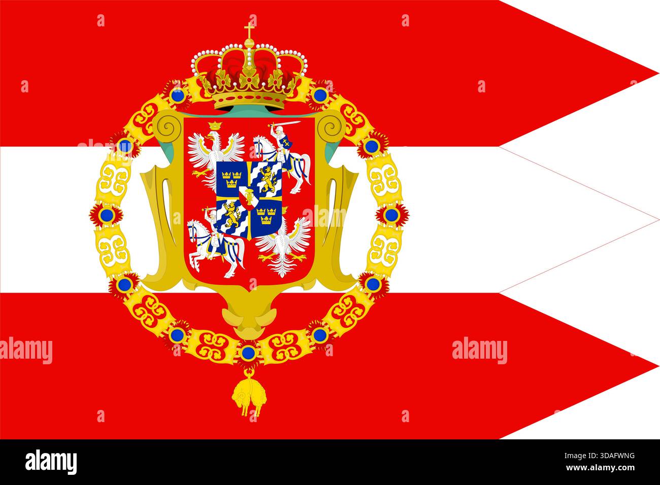 Flagge des Königlichen Banners von König Zygmunt III. Waza – Chorągiew Królewska des Polnisch-litauischen Commonwealth, historischer Rot-weiß-Rot-Standard mit Co Stock Vektor