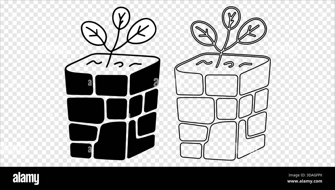 Rubikâ Würfel mit Blattsprofil in Silhouette und Outline Stock Vektor