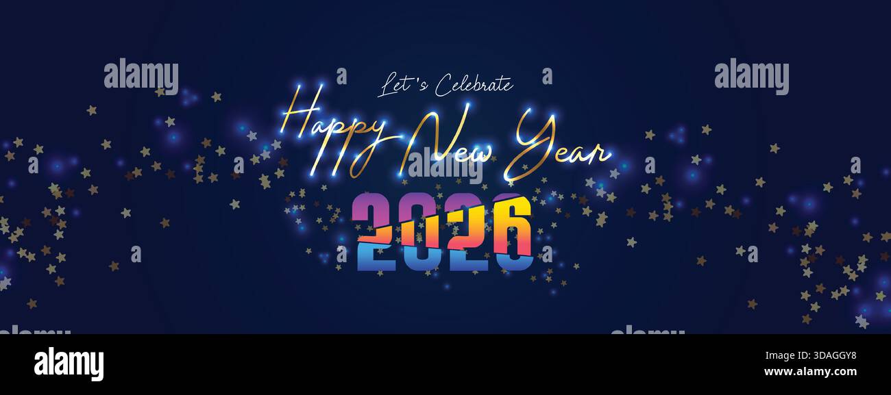 Rainbow Neon 2026 Happy New Year Party Lights Banner Stock Vektor
