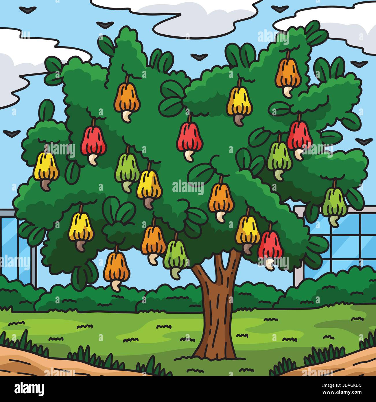 Cashewbaum Frucht Pflanze Natur Farbige Cartoon Stock Vektor