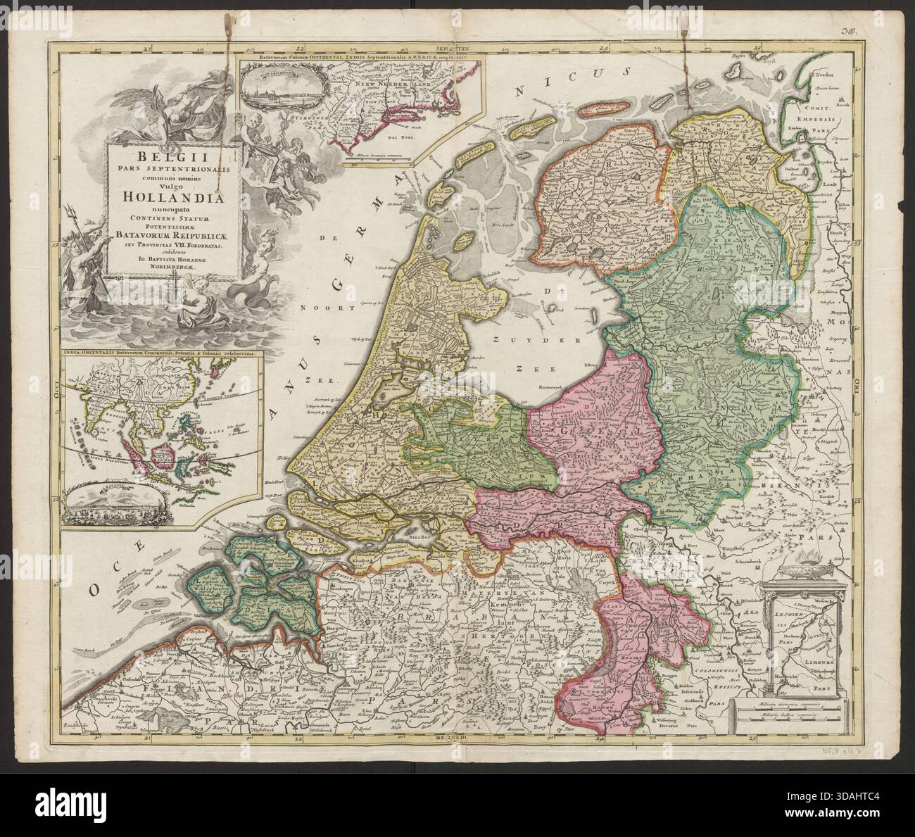 Alte Karte von Belgien und den Niederlanden von 1702-1707, Niederlande Karte, Belgia Print, Holland Print, Retro Europe Karte, Vintage-Poster In Europa Stockfoto