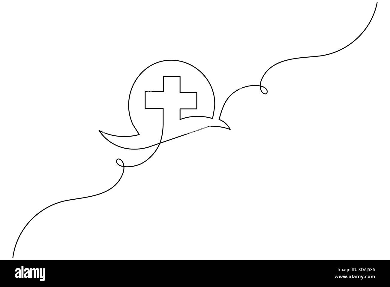 Medizinisches Kreuz mit Herz und ekg durchgehend eine Linie minimalistische Umrissdarstellung Stock Vektor